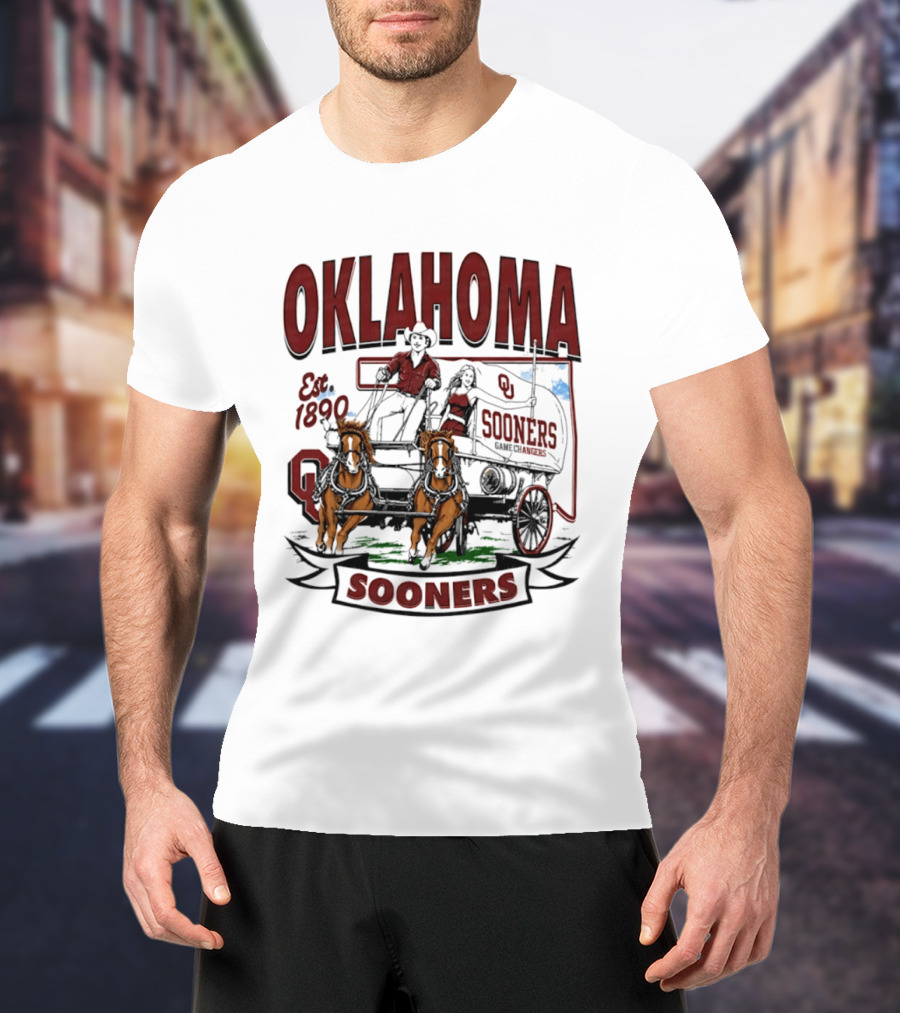Oklahoma Sooners NCAA Football Est 1890 Wagon Horses Team T-Shirt