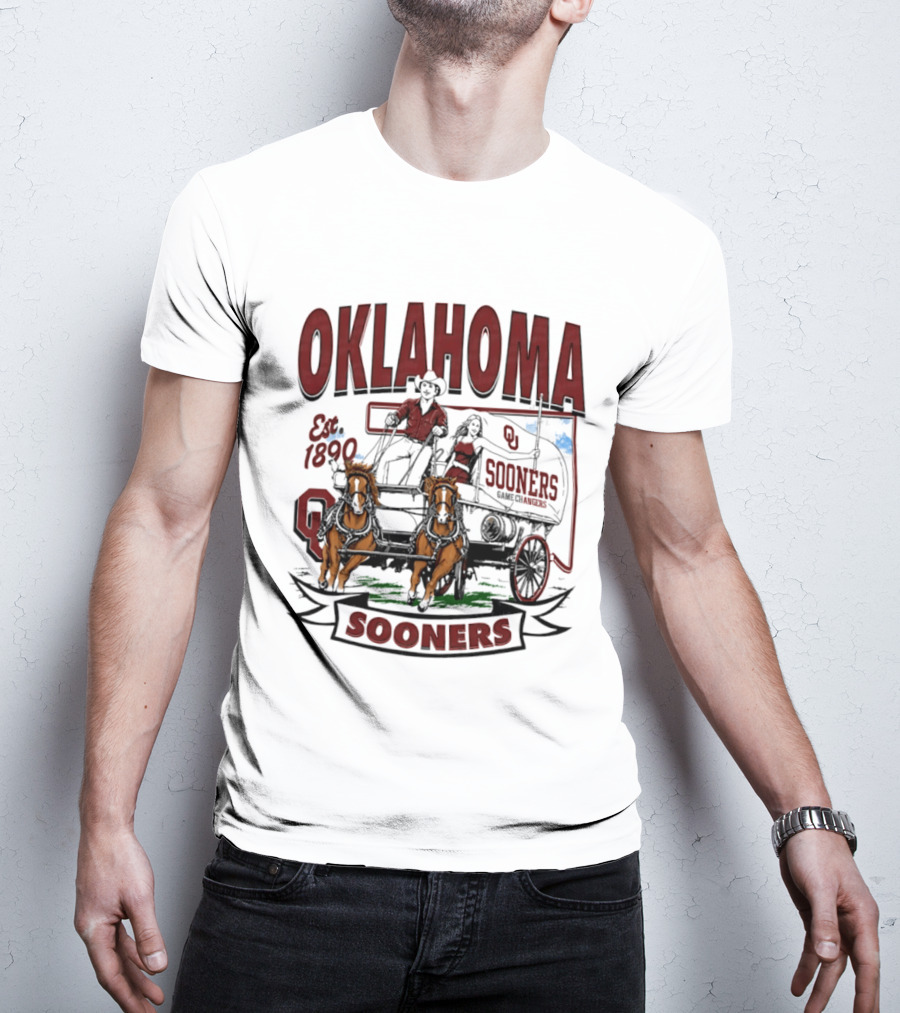 Oklahoma Sooners NCAA Football Est 1890 Wagon Horses Team T-Shirt