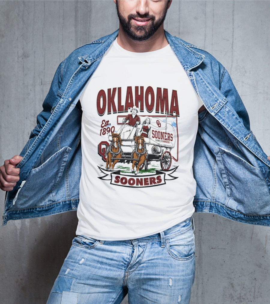 Oklahoma Sooners NCAA Football Est 1890 Wagon Horses Team T-Shirt