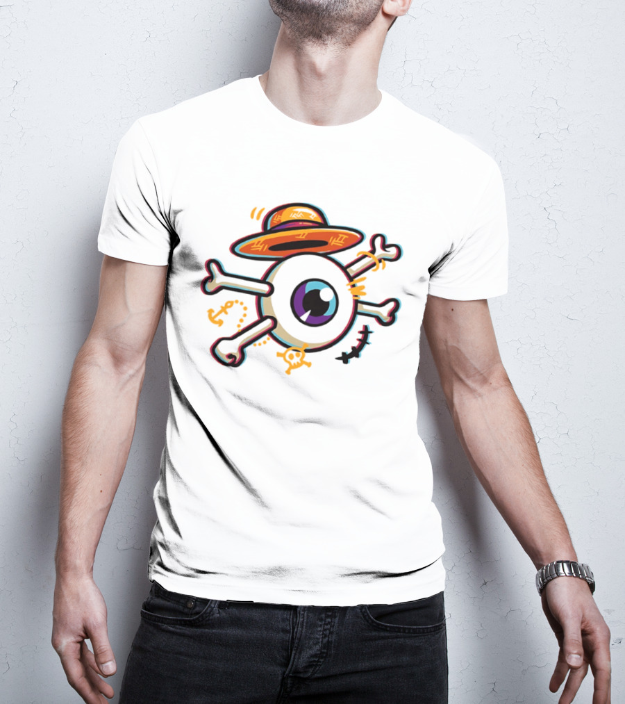 One Piece Straw Hat Eye Bone Pirate Symbol Iconic Anime Series Fan Merch T-Shirt