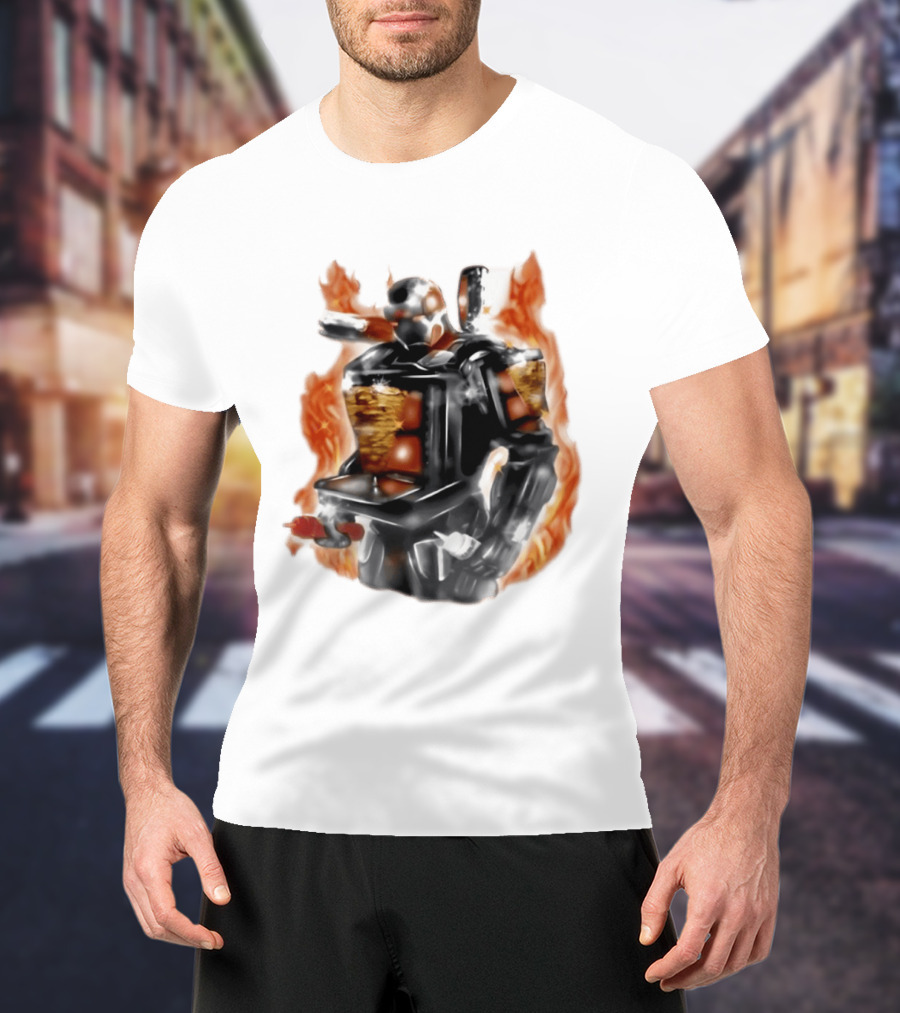 Shawarma Man 90s Flame Airbrush Robot T-Shirt