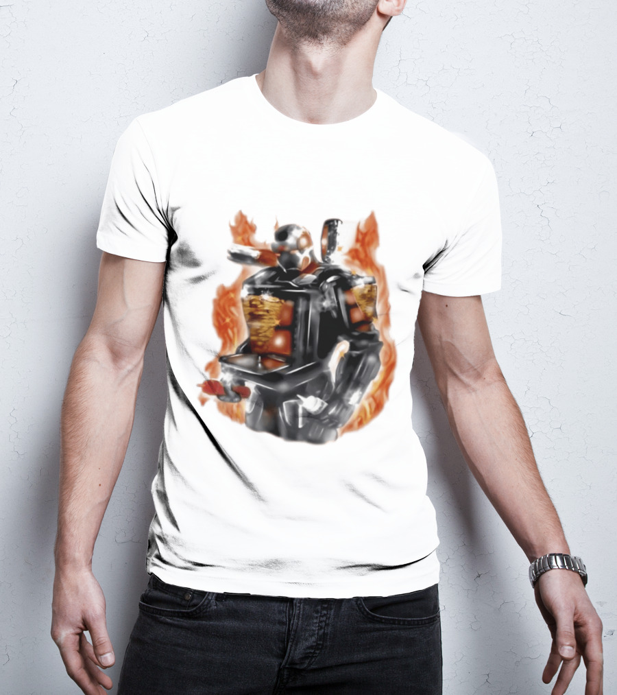 Shawarma Man 90s Flame Airbrush Robot T-Shirt