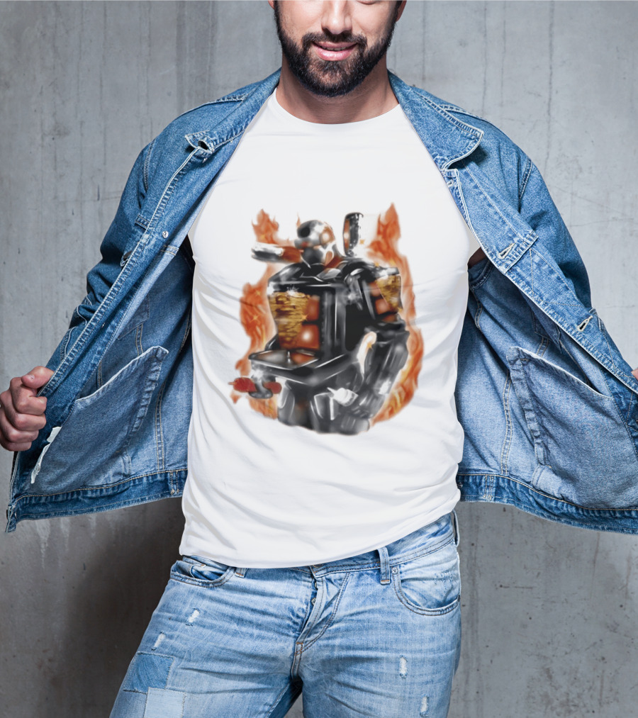 Shawarma Man 90s Flame Airbrush Robot T-Shirt