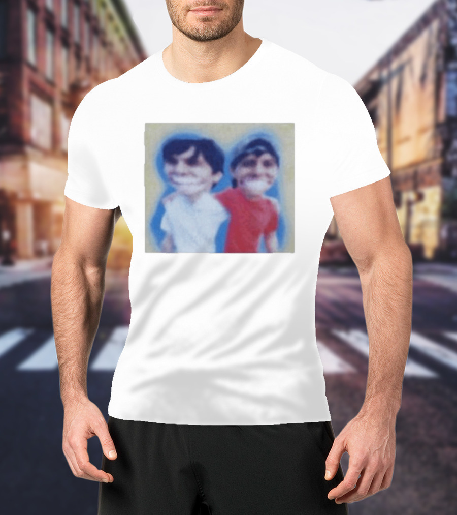 Slushy Noobs Hugging Cartoon Characters In Red And White Outfits T-Shirt