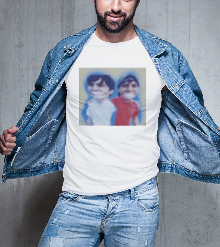 Slushy Noobs Hugging Cartoon Characters In Red And White Outfits T-Shirt