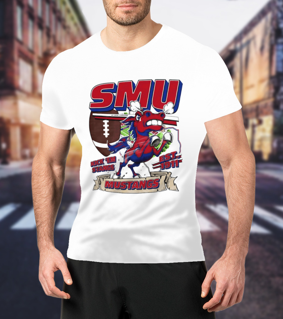 SMU Mustangs Kick 'Em Stangs Football 1911 T-Shirt