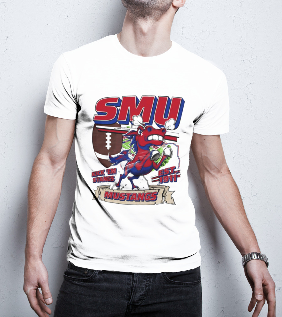 SMU Mustangs Kick 'Em Stangs Football 1911 T-Shirt