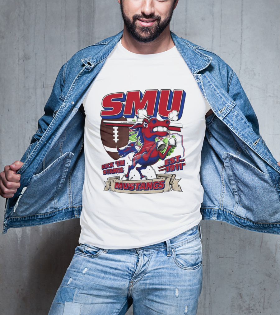 SMU Mustangs Kick 'Em Stangs Football 1911 T-Shirt