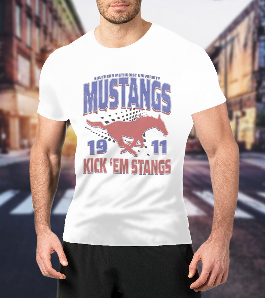 Southern Methodist University Mustangs 1911 Kick 'Em Stangs Mustang Red And Blue T-Shirt
