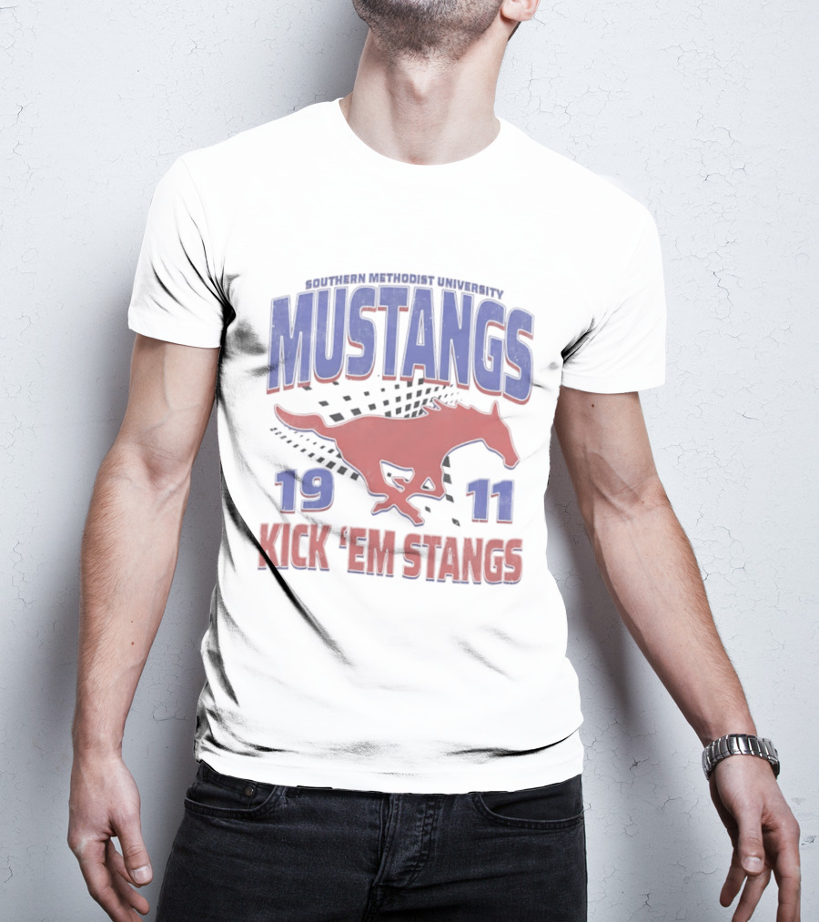 Southern Methodist University Mustangs 1911 Kick 'Em Stangs Mustang Red And Blue T-Shirt