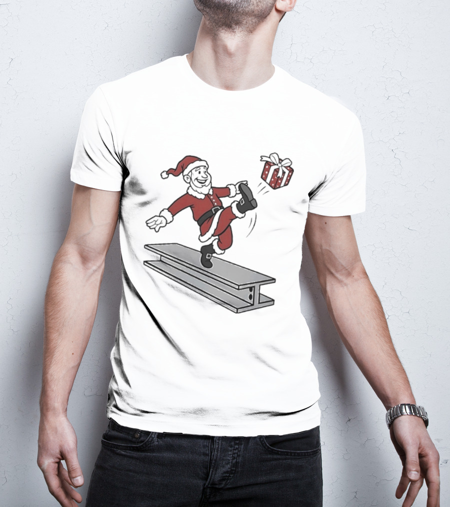 Steel City Santa Claus Dancing On Steel Beam With Holiday T-Shirt