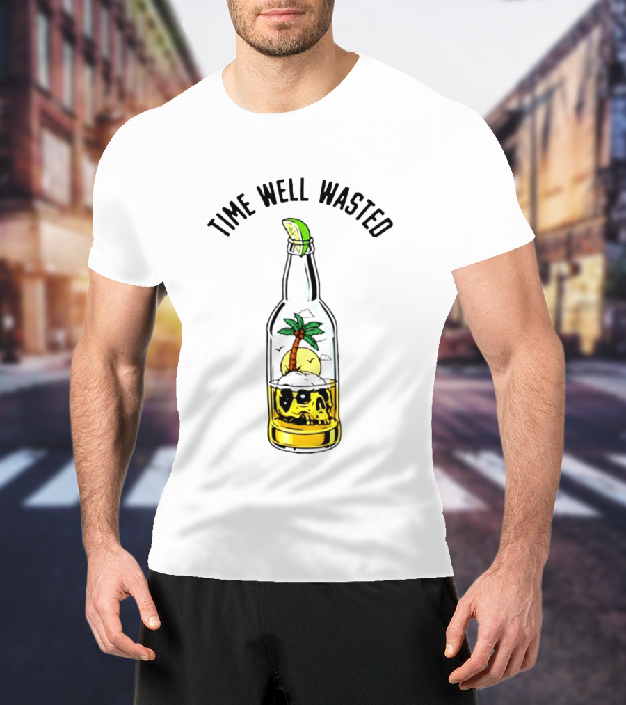 Time Well Wasted Skull And Palm Tree In Bottle With Lemon Slice T-Shirt