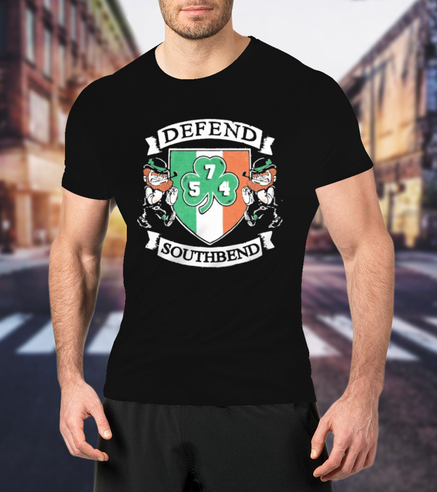 Notre Dame Defend Southbend 754 Shamrock Emblem With Fighting Leprechauns T-Shirt