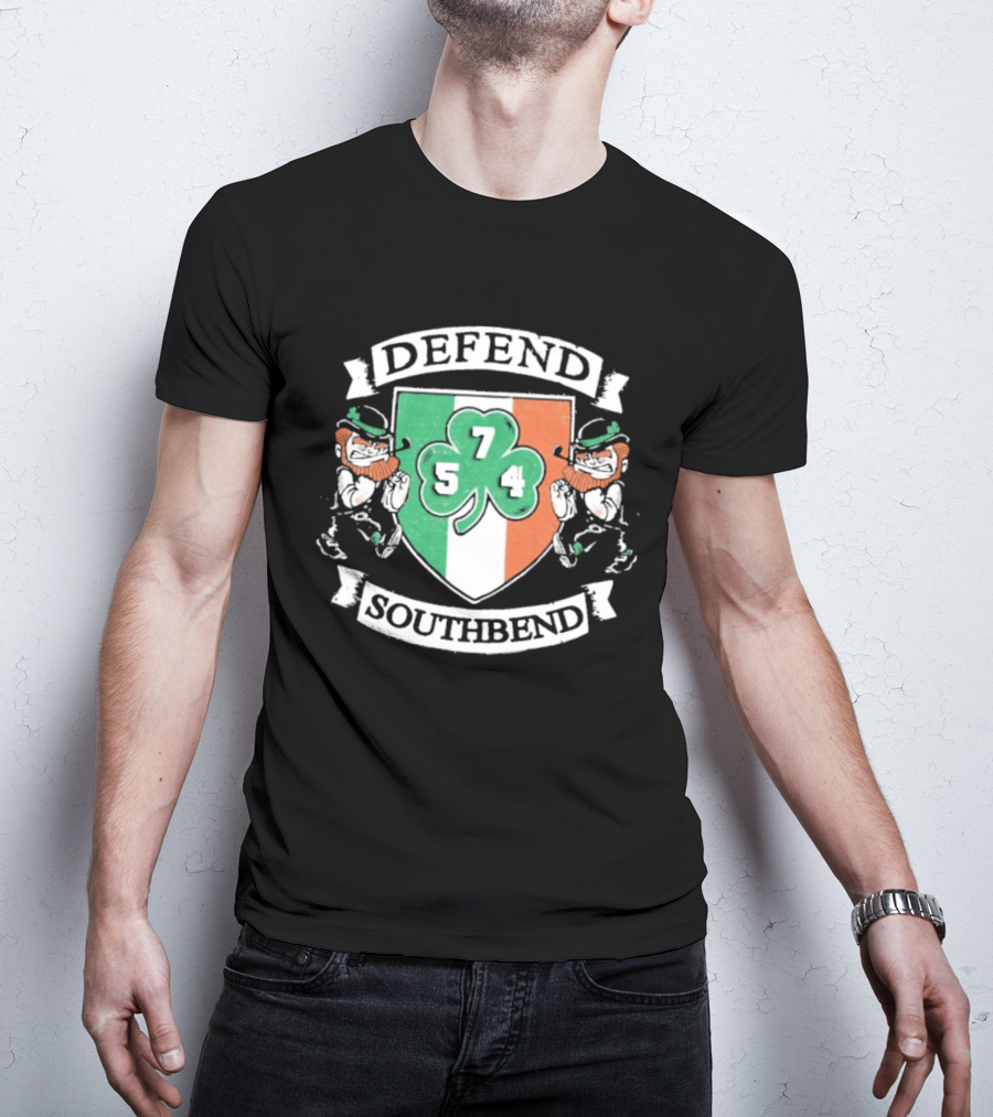 Notre Dame Defend Southbend 754 Shamrock Emblem With Fighting Leprechauns T-Shirt