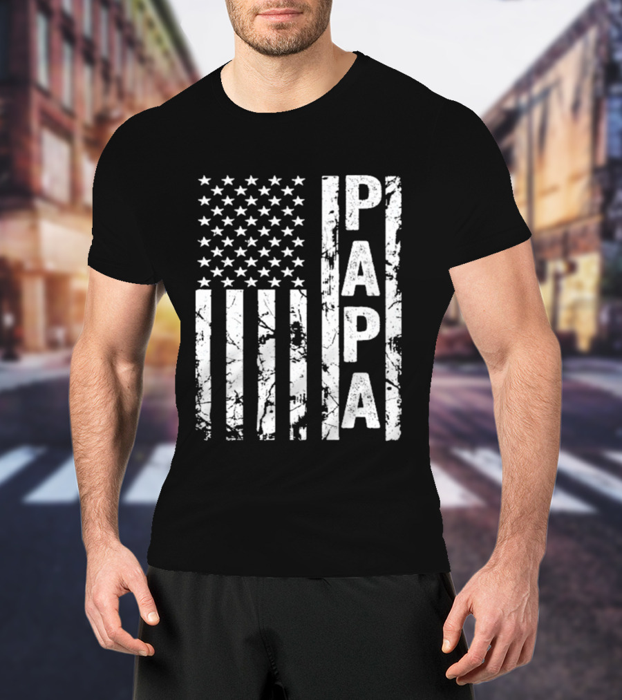 Papa USA Flag Distressed Style Stars And Stripes T-Shirt