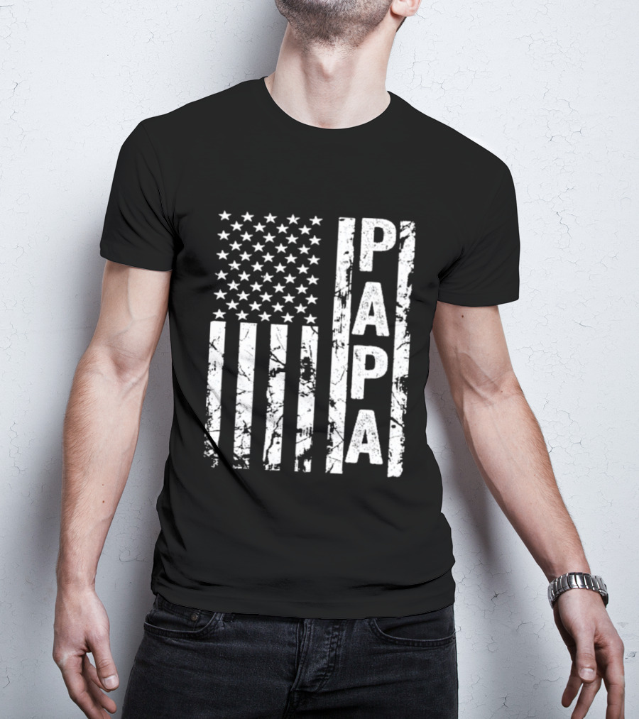 Papa USA Flag Distressed Style Stars And Stripes T-Shirt