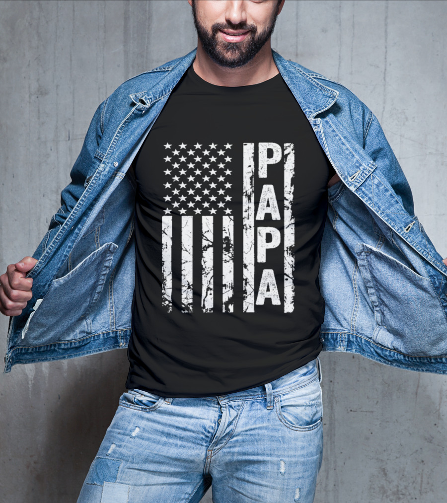 Papa USA Flag Distressed Style Stars And Stripes T-Shirt