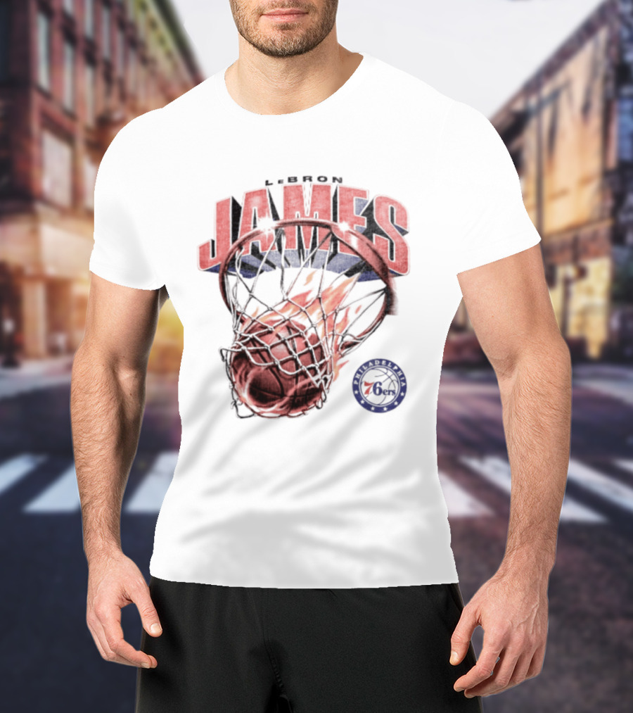 LeBron James 23 Basketball Fire Hoop Philadelphia 76ers T-Shirt