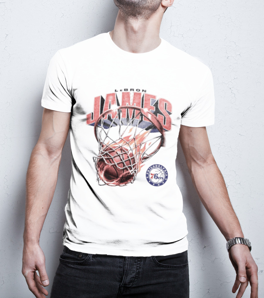 LeBron James 23 Basketball Fire Hoop Philadelphia 76ers T-Shirt