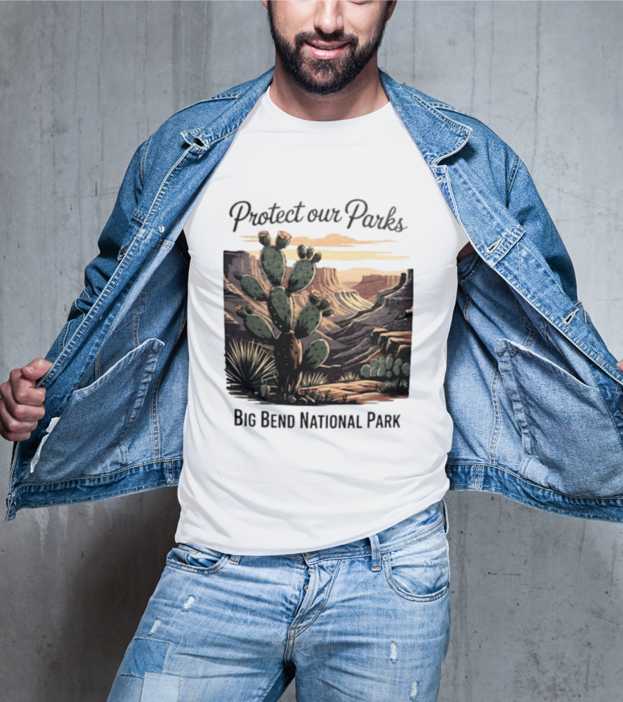 Protect Our Parks Big Bend National Park Cactus Desert Landscape Scene T-Shirt