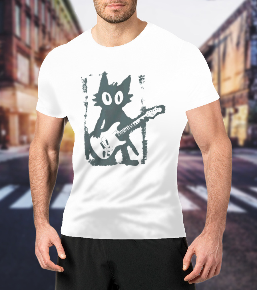 Rock Star Cat Electric Guitar Kitty Playful Feline Musician T-Shirt