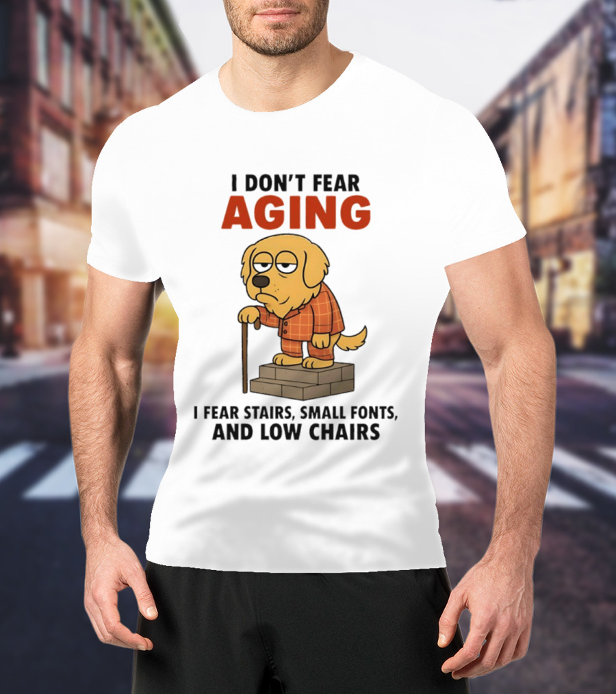 Golden Retriever I Don't Fear Aging I Fear Stairs Small Fonts And Low Chairs T-Shirt