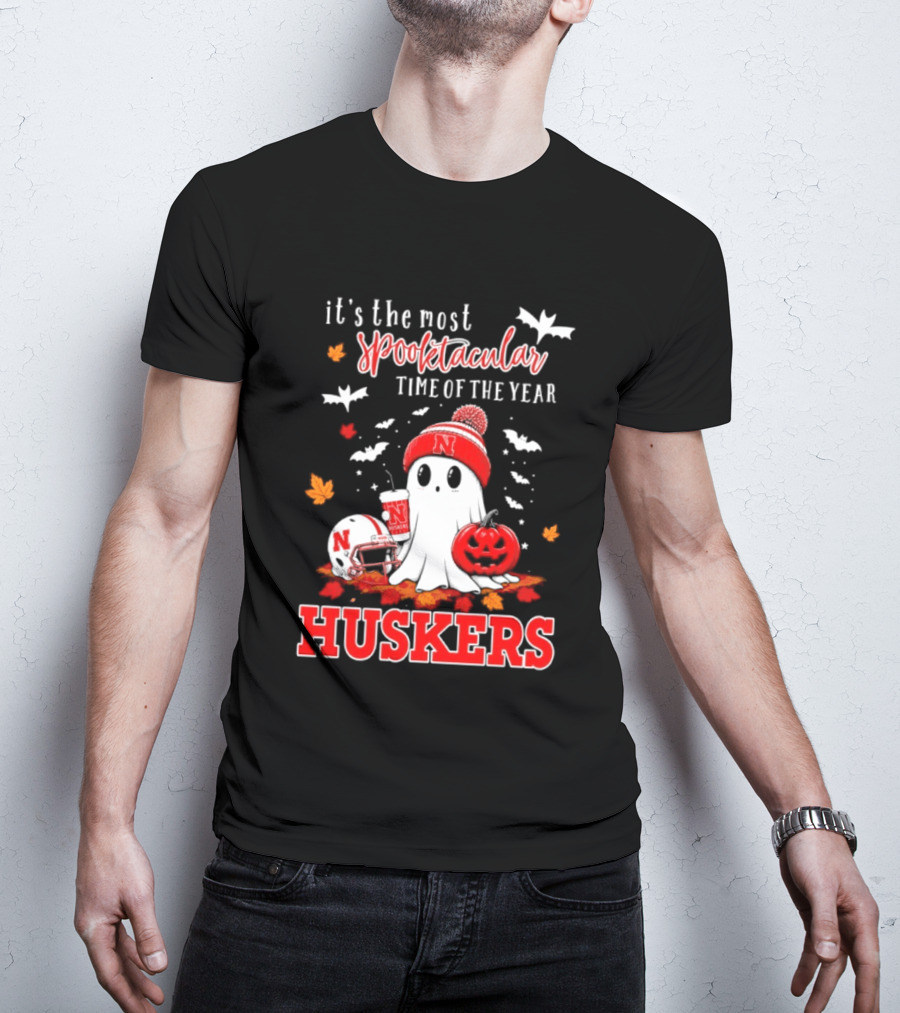 Nebraska Cornhuskers Spooktacular Halloween Ghost Huskers Football Time 2026 T-Shirt