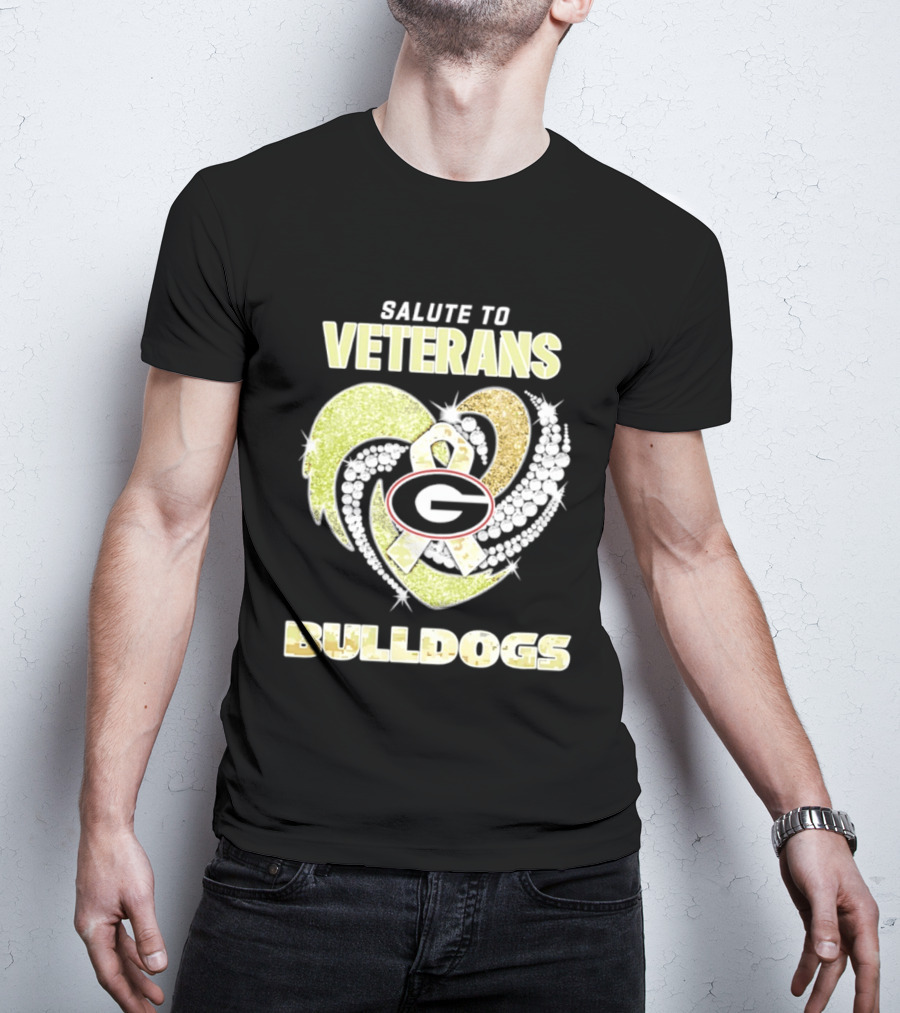 Salute To Veterans Georgia Bulldogs Heart Ribbon T-Shirt