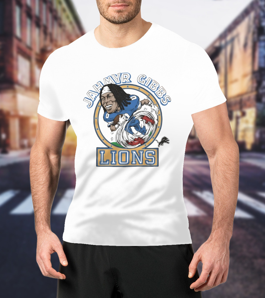 Jahmyr Gibbs Lions Football Caricature T-Shirt