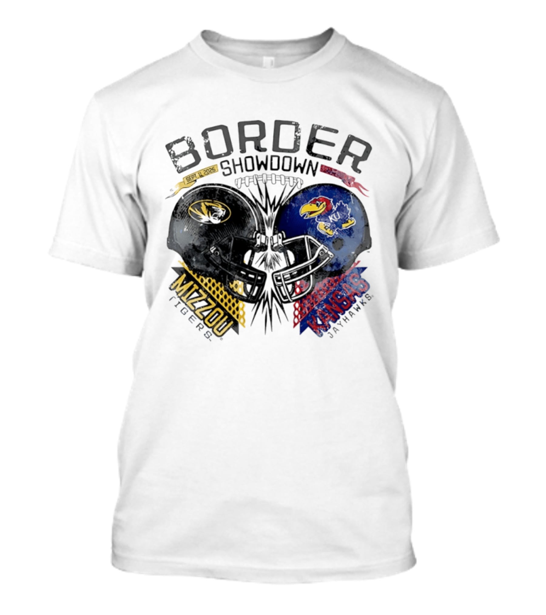 Kansas Jayhawks Missouri Tigers NCAA Border Showdown 2026 Helmet Matchup September 12 T-Shirt