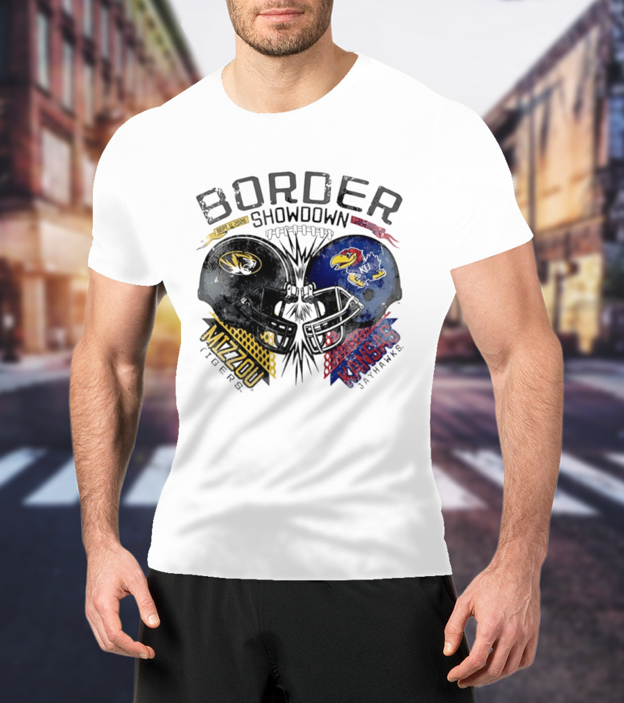 Kansas Jayhawks Missouri Tigers NCAA Border Showdown 2026 Helmet Matchup September 12 T-Shirt