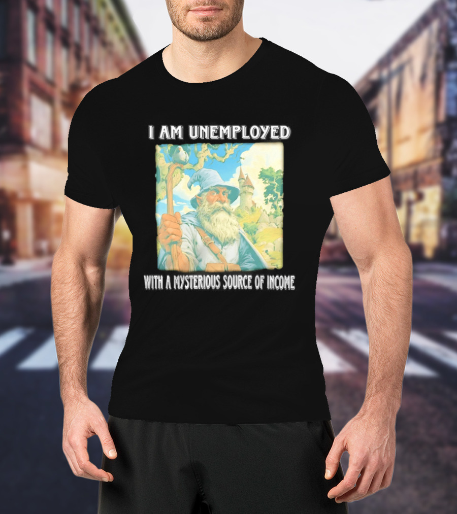I Am Unemployed Mysterious Source Of Income Medieval Wizard And Castle T-Shirt