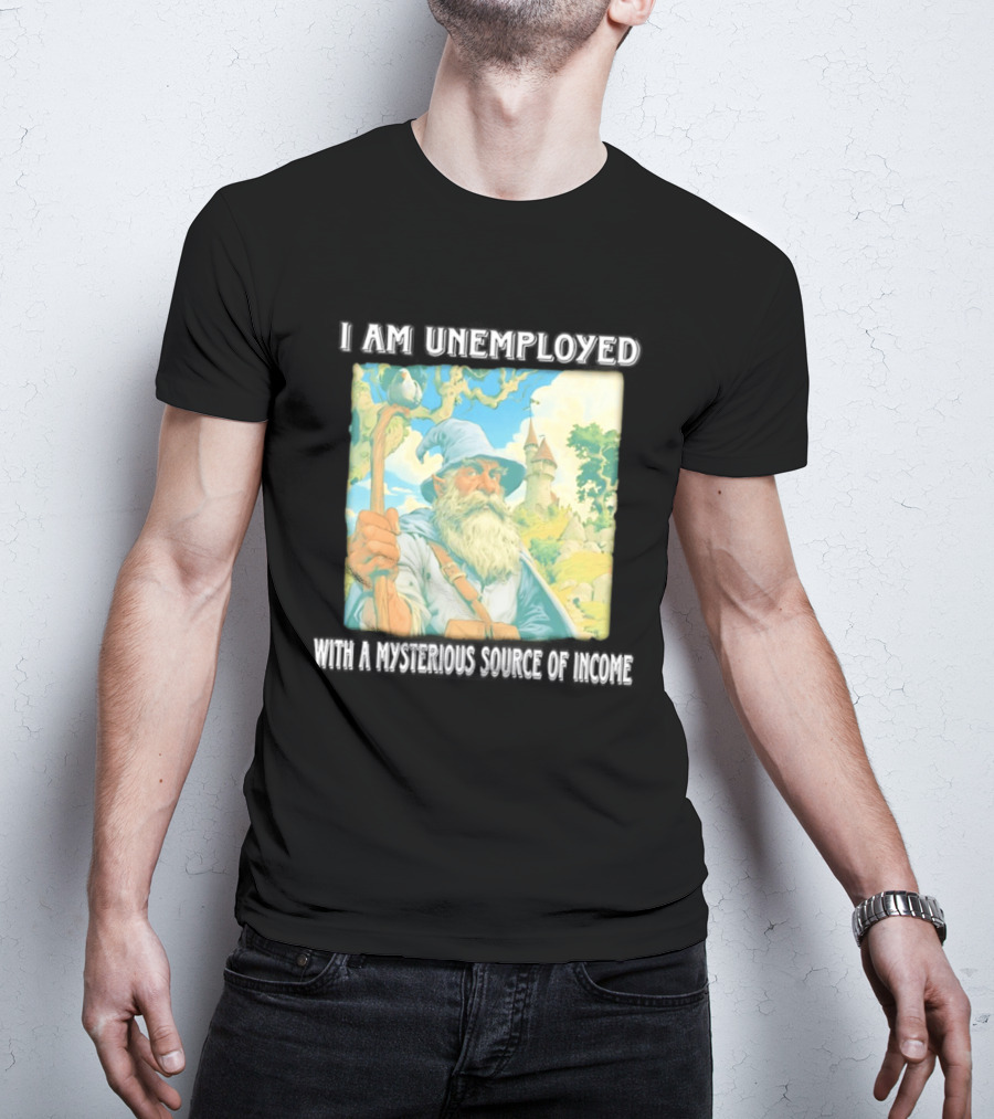 I Am Unemployed Mysterious Source Of Income Medieval Wizard And Castle T-Shirt