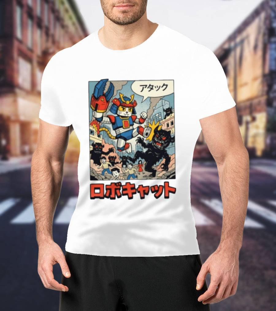 RoboCat Attack Japanese Mecha Kaiju T-Shirt