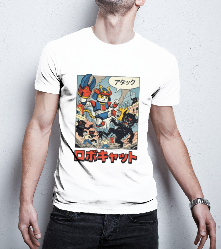 RoboCat Attack Japanese Mecha Kaiju T-Shirt