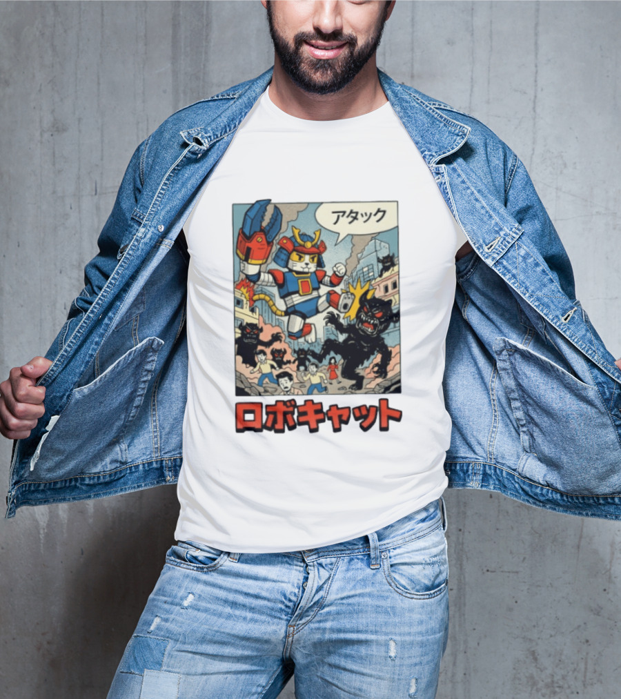 RoboCat Attack Japanese Mecha Kaiju T-Shirt