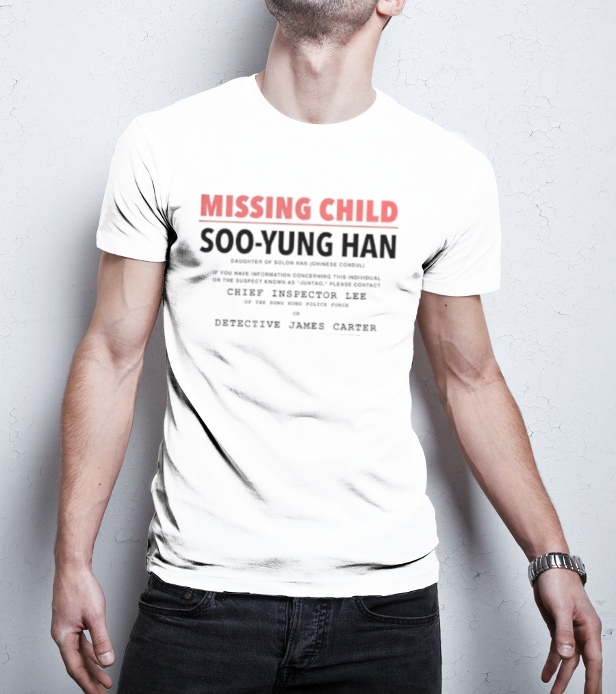 Missing Child Soo Yung Han Grey Lincoln Town Car Detective James Carter T-Shirt