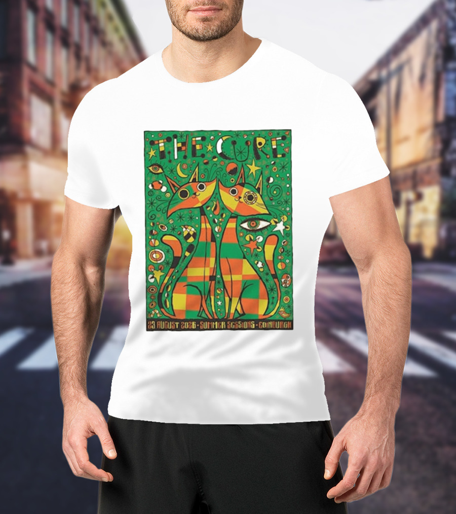 The Cure Summer Sessions Edinburgh August 2026 Two Cats Psychedelic T-Shirt