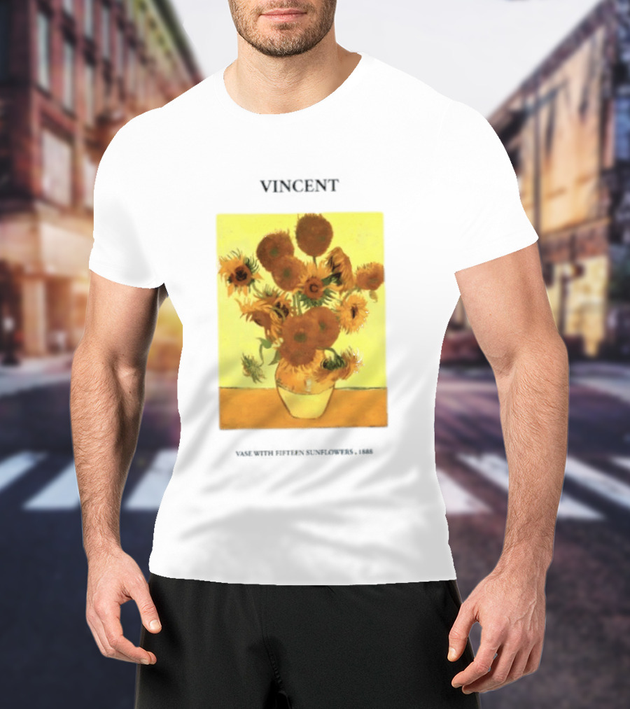 Vincent Van Gogh Sunflowers Vase Painting Vincent Written On It T-Shirt