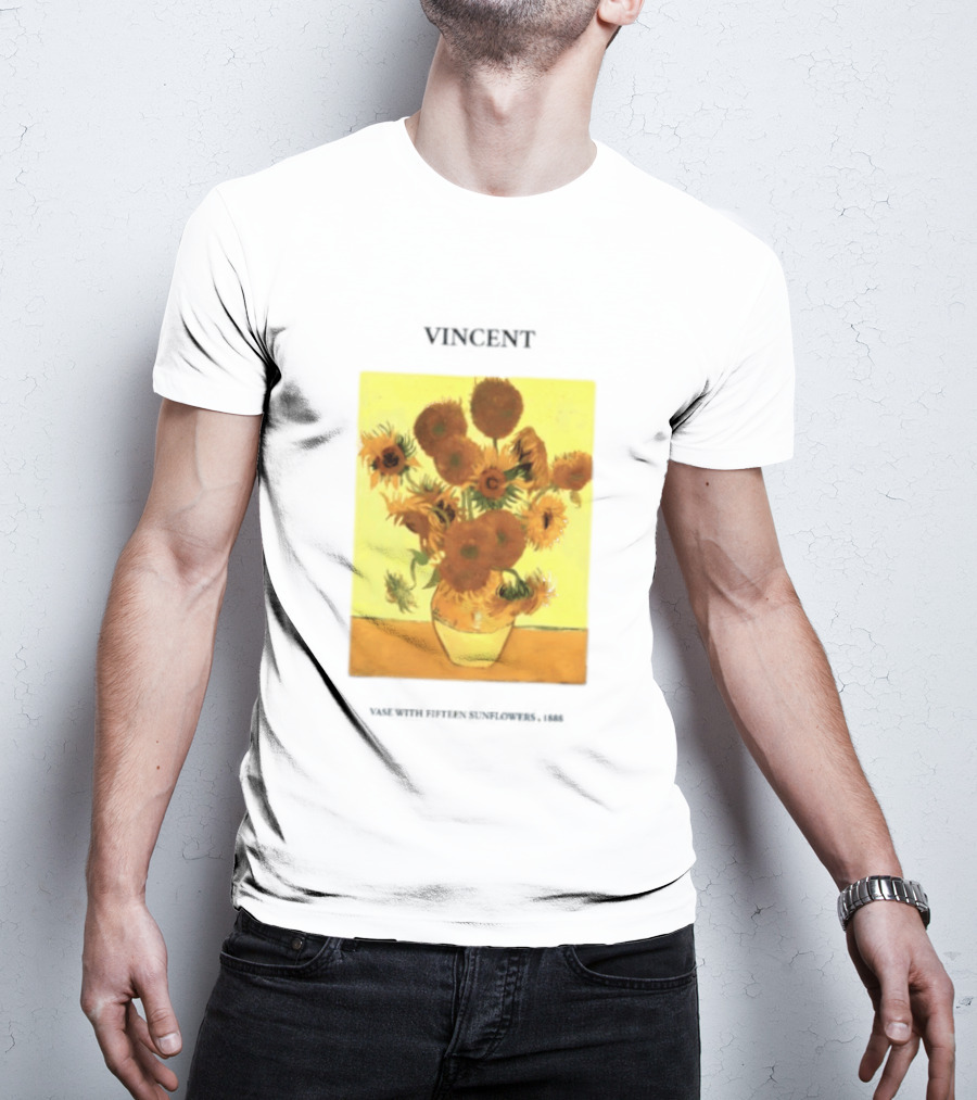 Vincent Van Gogh Sunflowers Vase Painting Vincent Written On It T-Shirt