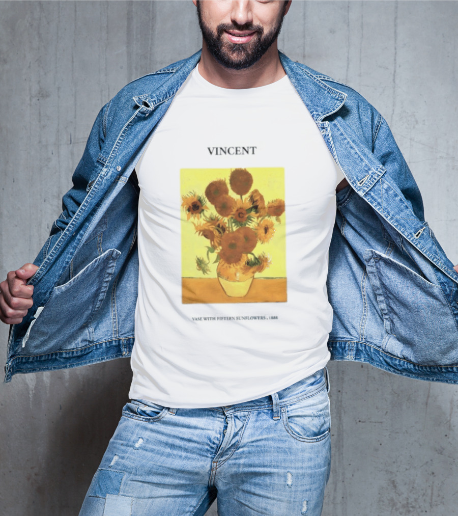 Vincent Van Gogh Sunflowers Vase Painting Vincent Written On It T-Shirt