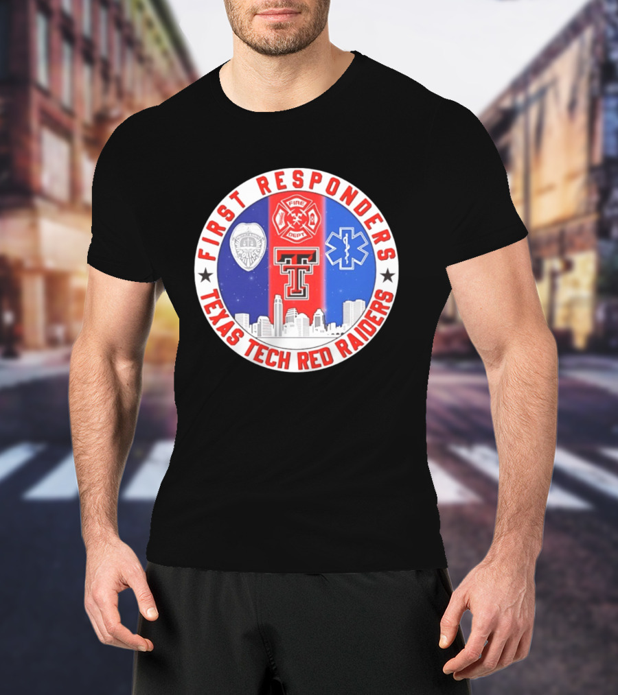 First Responders Texas Tech Red Raiders Fire Department Police EMS Skyline T-Shirt