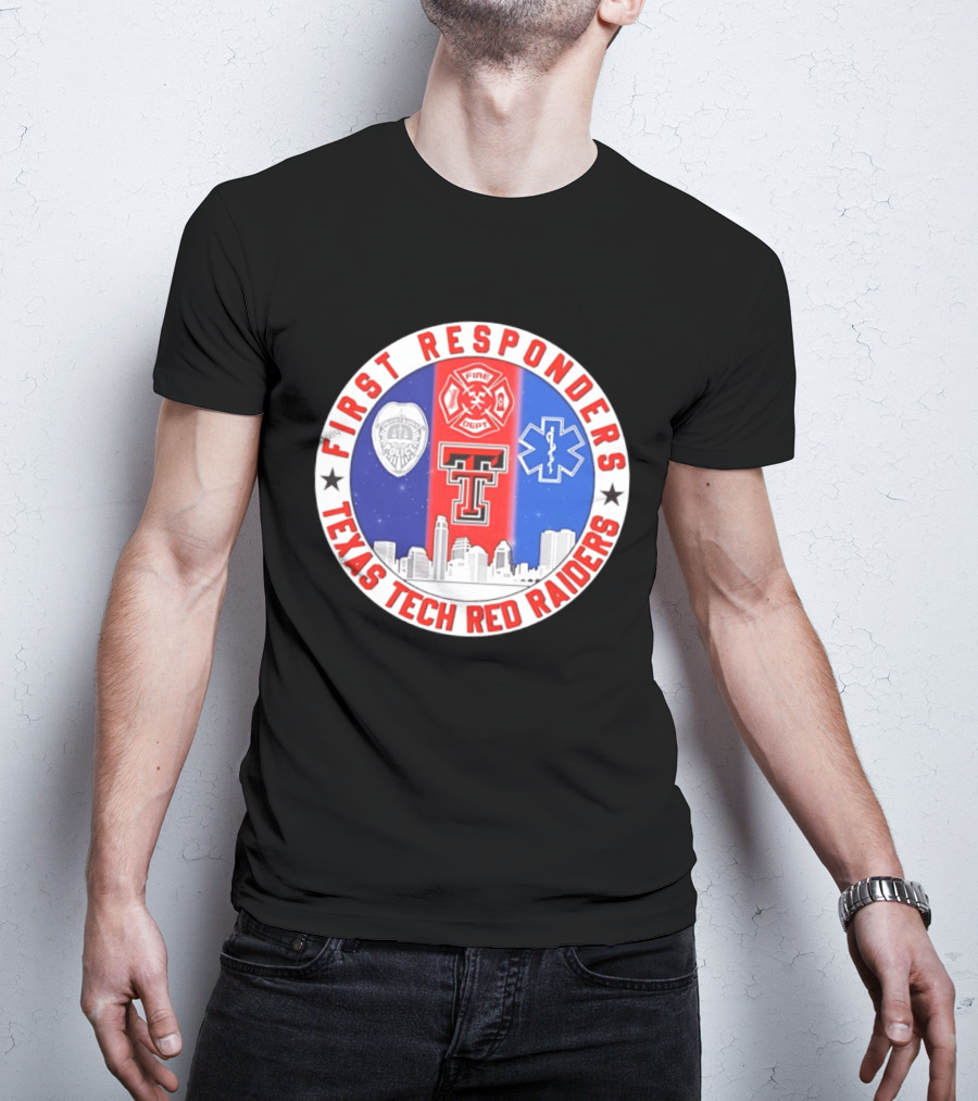 First Responders Texas Tech Red Raiders Fire Department Police EMS Skyline T-Shirt