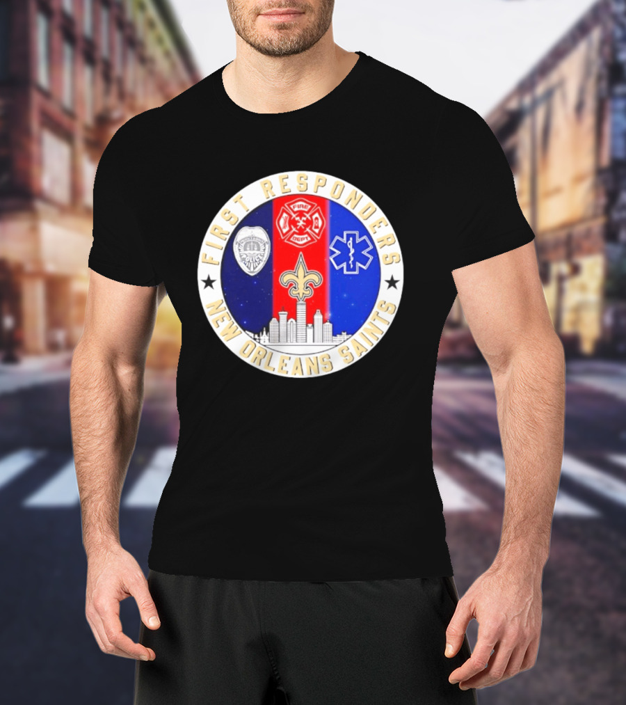 New Orleans Saints First Responders Tribute 9.11 Skyline Fire Dept Police EMT T-Shirt