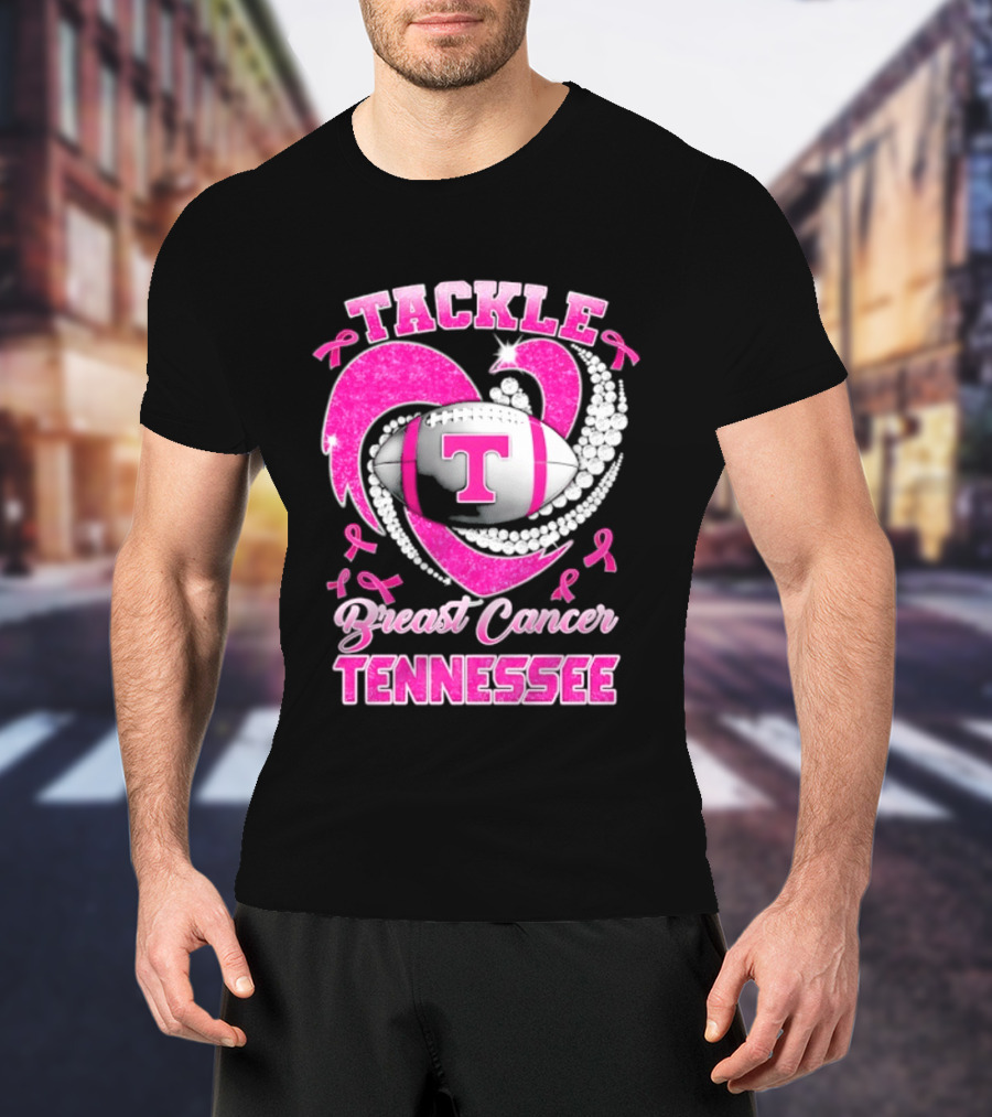 Tackle Breast Cancer Tennessee Volunteers Pink Ribbon Football Awareness T-Shirt