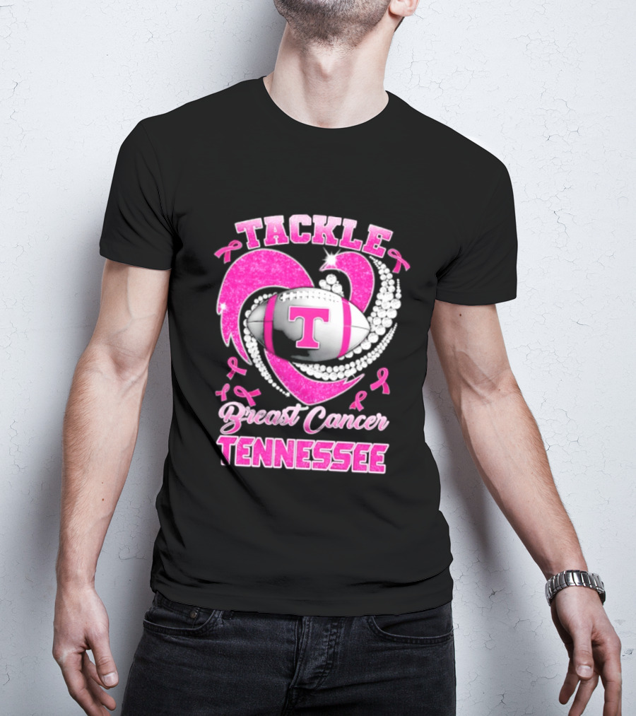 Tackle Breast Cancer Tennessee Volunteers Pink Ribbon Football Awareness T-Shirt