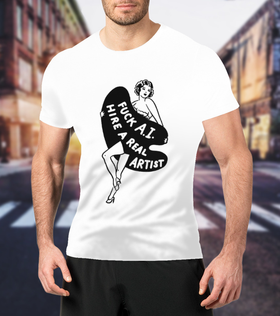 Fuck AI Hire A Real Artist Vintage Pin Up Style Palette T-Shirt