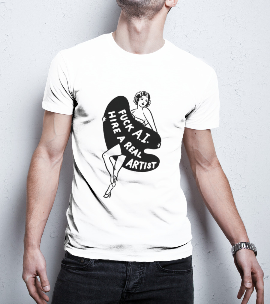 Fuck AI Hire A Real Artist Vintage Pin Up Style Palette T-Shirt