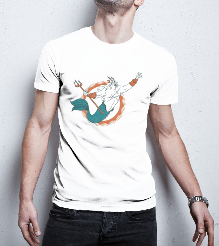 Miami Dolphins King Triton Pose With Trident And Aqua Tail T-Shirt