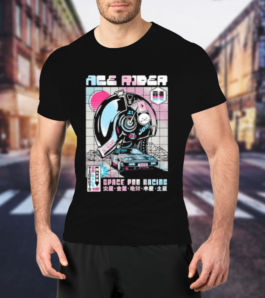 Ace Rider Space Pro Racing Cyberpunk Aesthetic Neon Retro Car T-Shirt